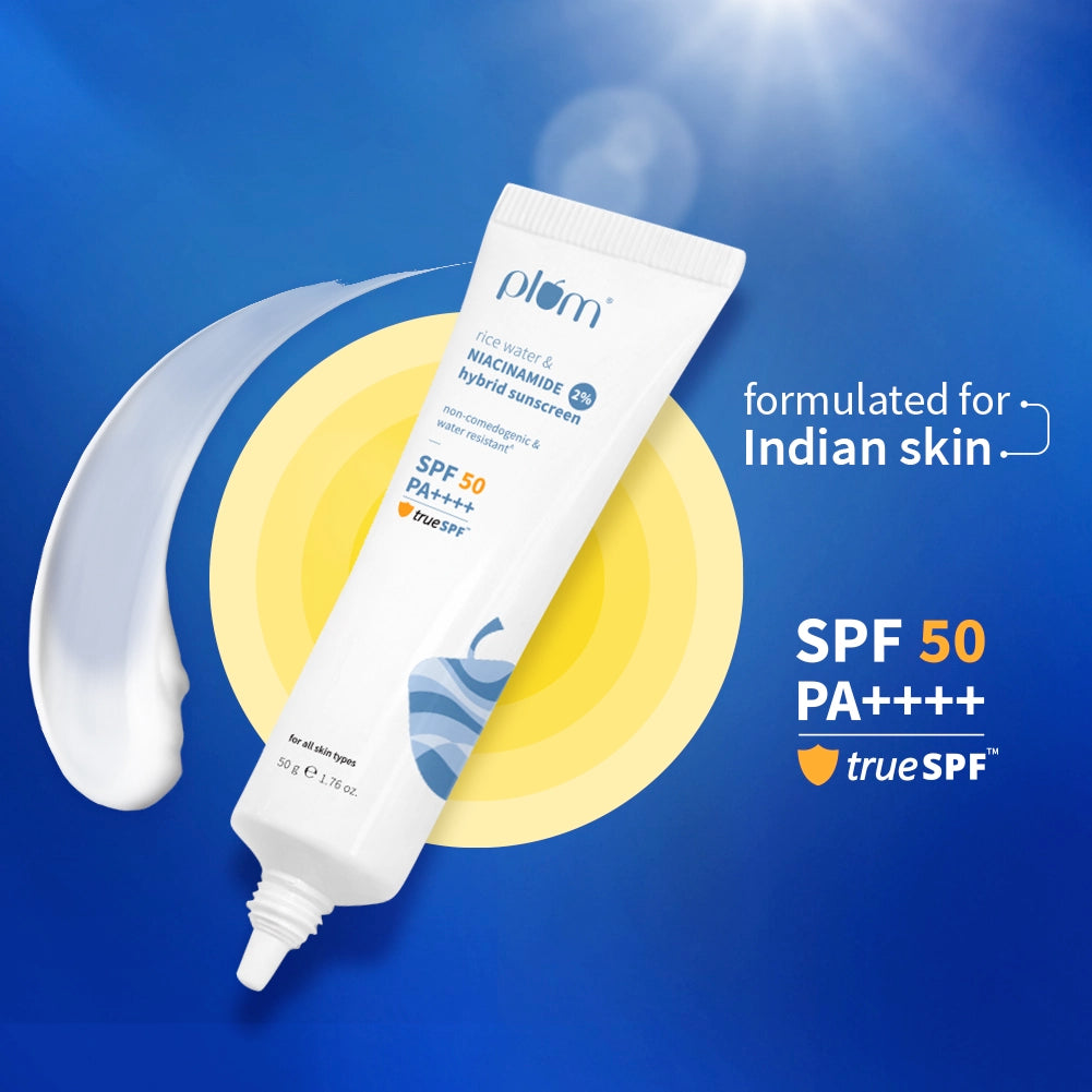 Plum 2% Niacinamide & Rice Water SPF 50 PA++++ Hybrid Sunscreen 50g