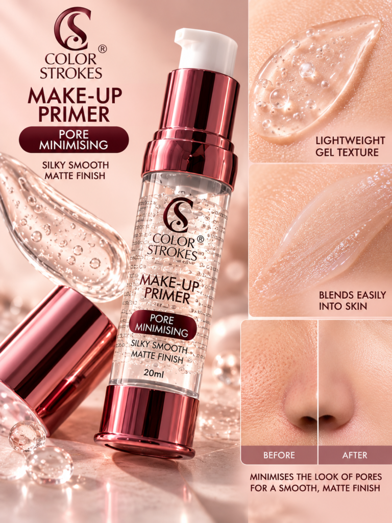 COLOR STROKES primer gel texture and pore minimising infographic
